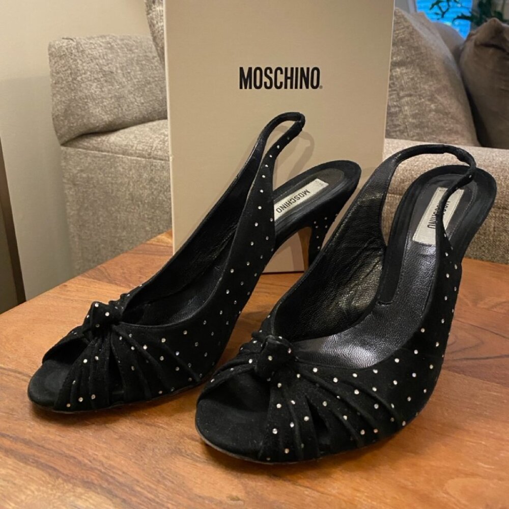 Moschino Black Suede Rhinestone Heels